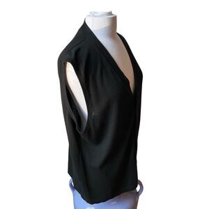 Burma Bibas Black Oversized Cashmere/Silk/Cotton Button Up Vest. Large. Black.